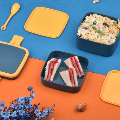 Blue Double-layer Portable Lunch Box